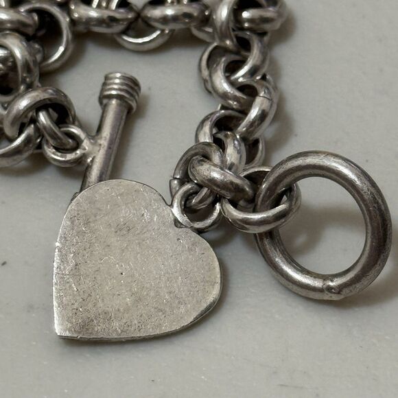 Vintage Sterling Heavy Rolo Bracelet With Heart Engraved Charm - Picture 7 of 7